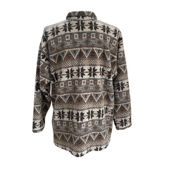 Vintage Palmettos Aztec Sherpa Fleece Jacket L Southwestern Winter Grunge Cozy - Picture 8 of 9